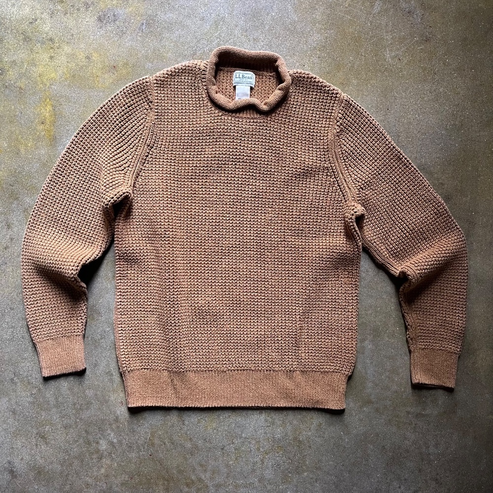 Men's L.L.Bean Organic Cotton Waffle Sweater, Rollneck Crew, Size Small